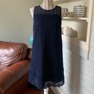 Loft Navy Blue Lace Overlay Sleeveless Dress